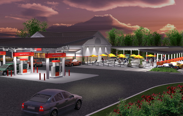 3d architectural rendering - Wawa Exterior Night