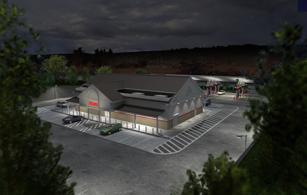 3d architectural rendering - Wawa Night time Aerial