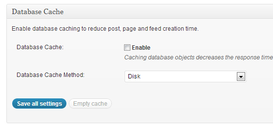 Screenshot of W3 Total Cache Plugin - Database Cache Feature