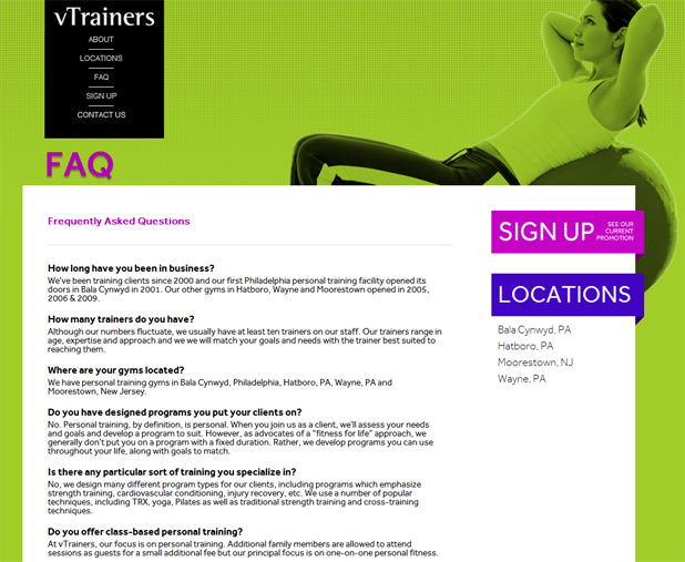 vTrainers Website Sample Page