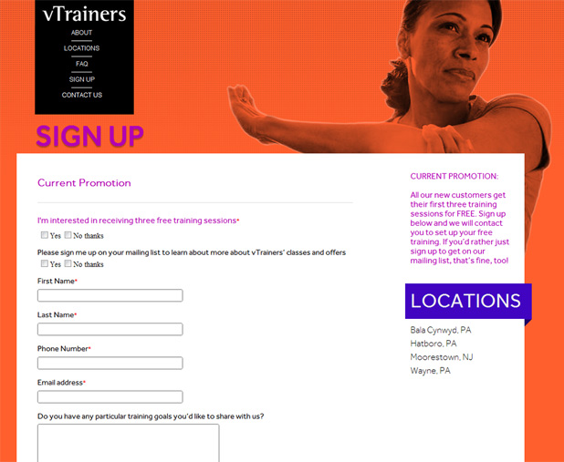 vTrainers Website Contact Form