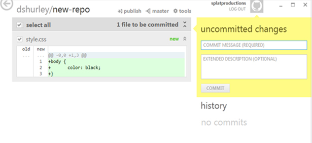 First Commit in the GitHub Client
