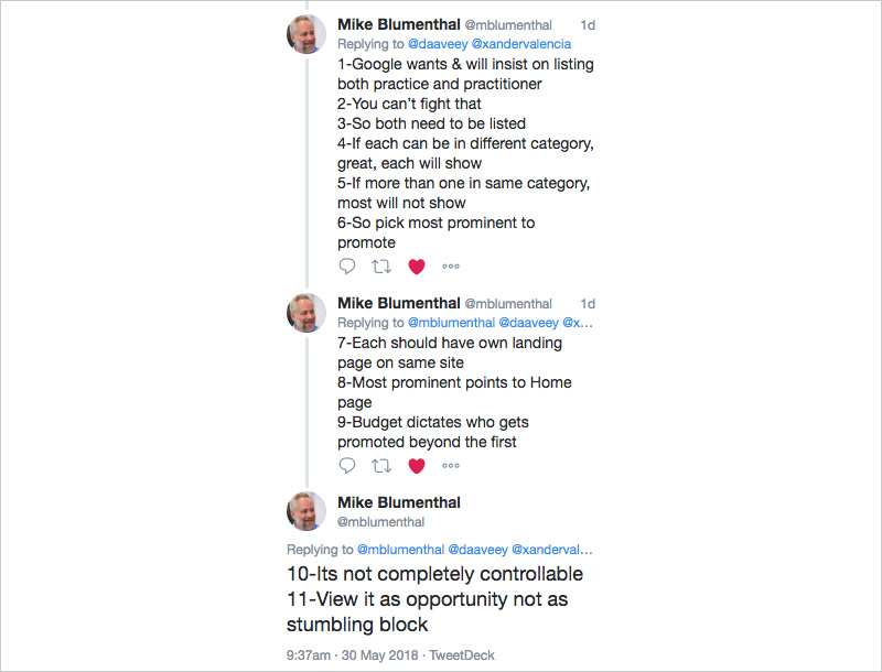 Mike Blumenthal Tweets About Google My Business Practitioner Listings