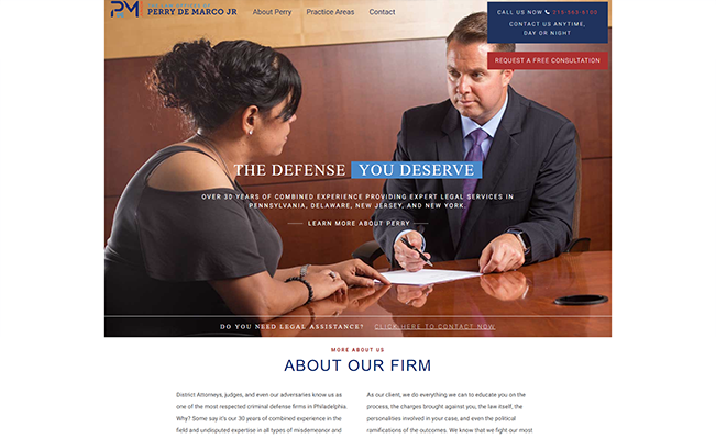 Attorney home page for Perry DeMarco Jr. developed by digital marketing firm Splat - Philadelphia, PA