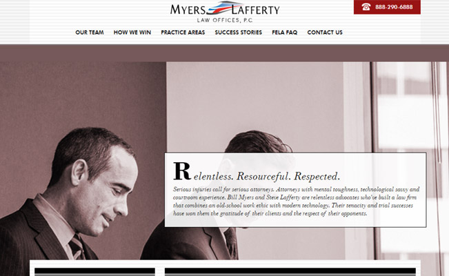 Attorney website for Myers Lafferty designed by online marketing firm Splat - Philadelphia, PA