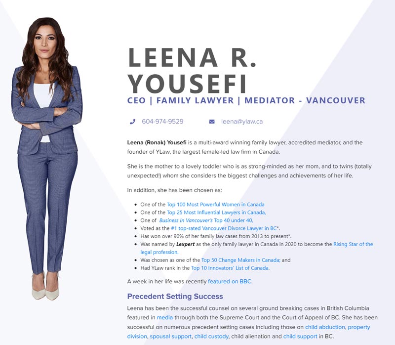 attorney bio page for leena yousefi