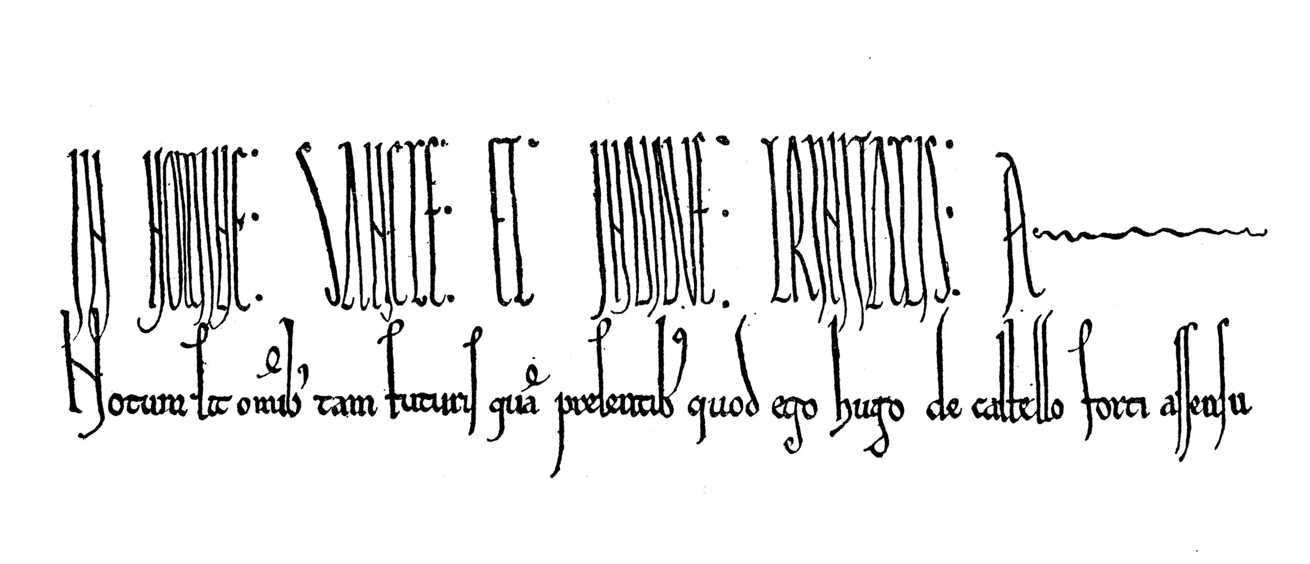 A graphic of a medieval manuscript, indicating how writing has changed over the ages.
